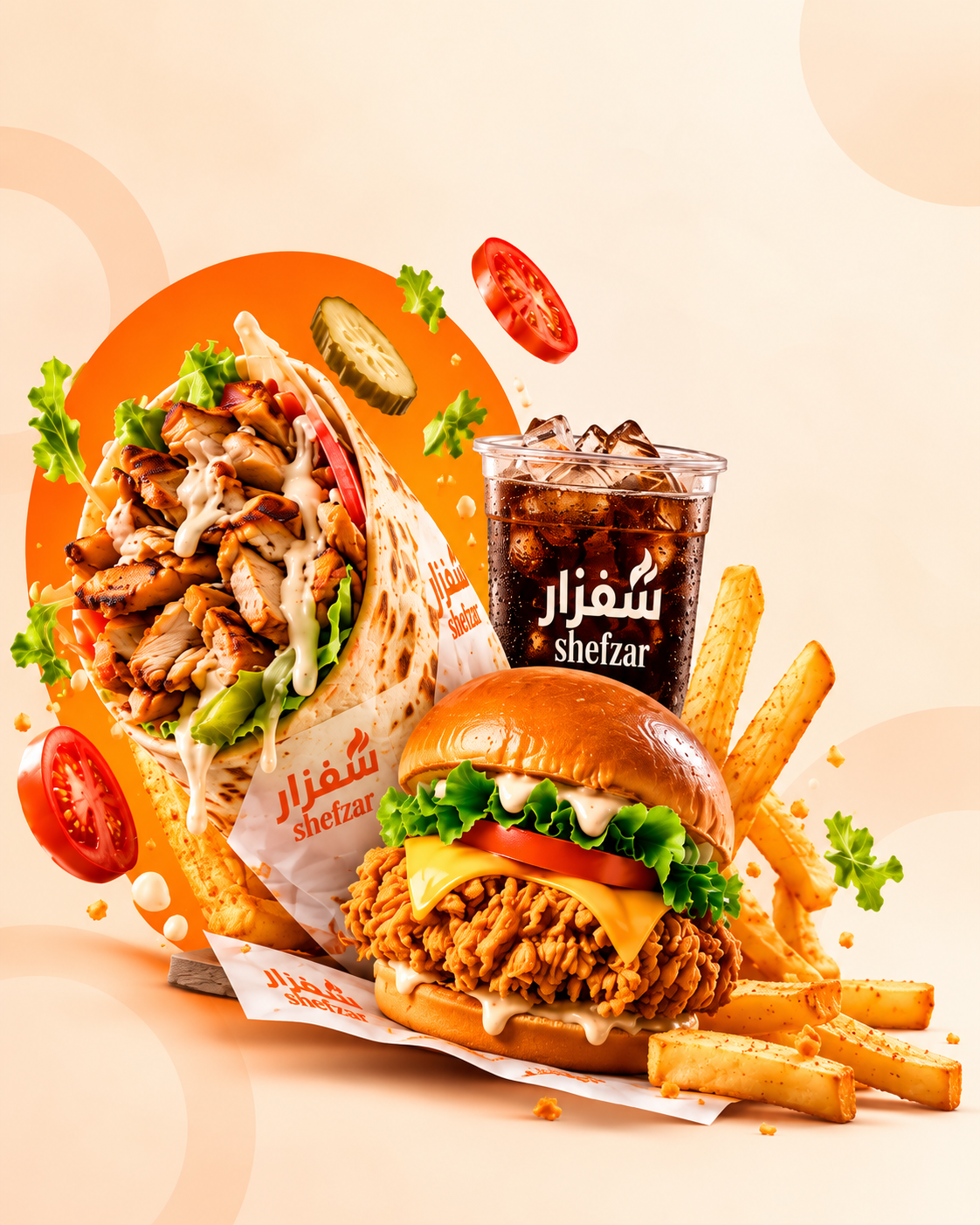 شاورما وبرجر دجاج كرسبي من مطعم شفزار في الرياض